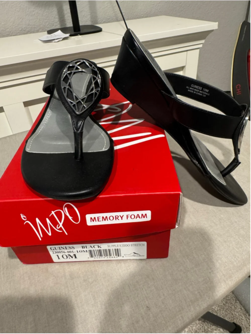 Women's Impo Black Silver Wedge Thong Sandals Size 10